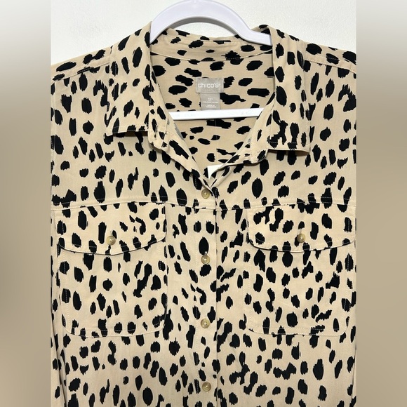 New! Chicos Silky Soft Cheetah Print Utility Button Up Blouse - Picture 6 of 14